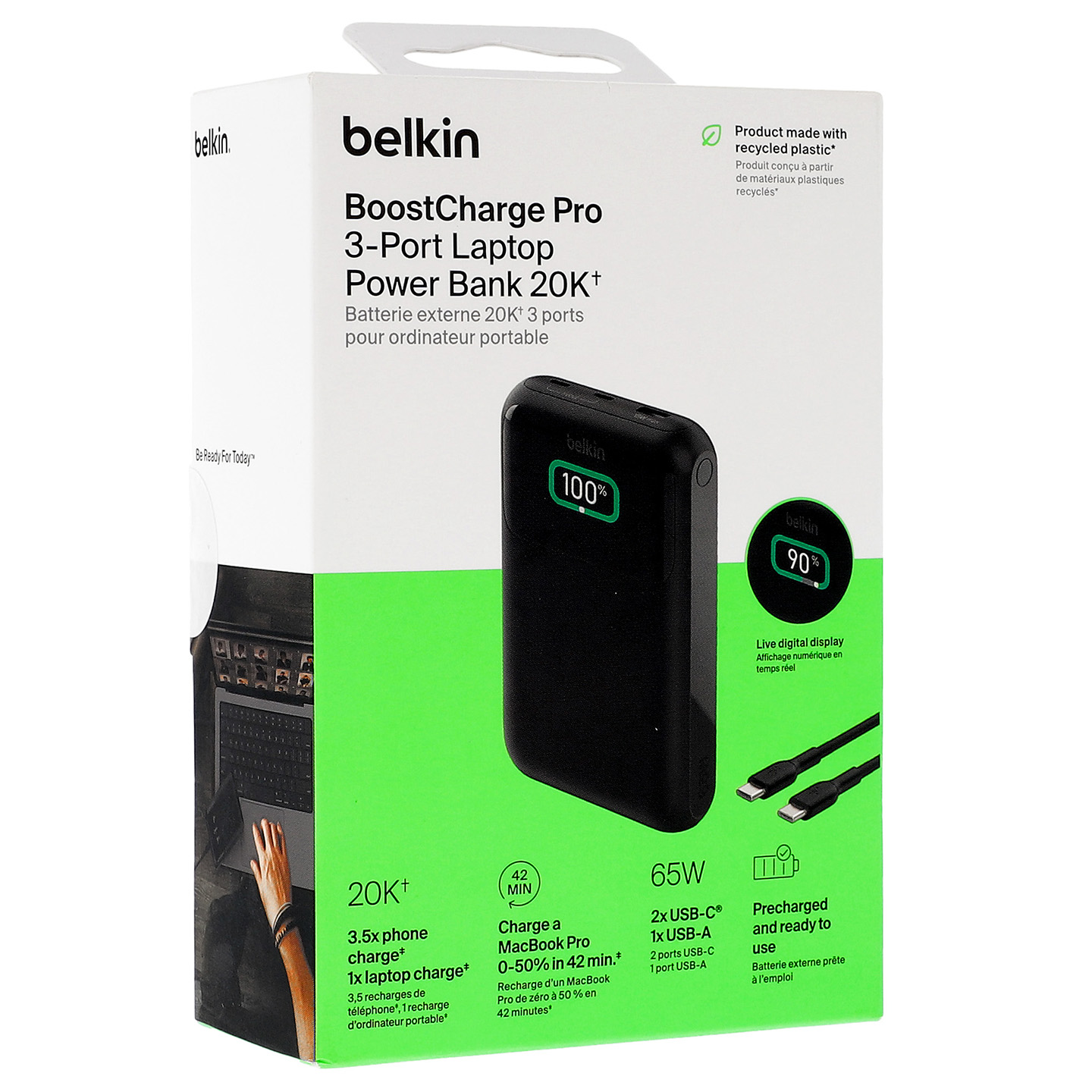 Oryginalna bateria Belkin Boost Charge Pro 3-Port Laptop Power Bank 20K 65W with USB-C Cable 20 000 mAh, czarna